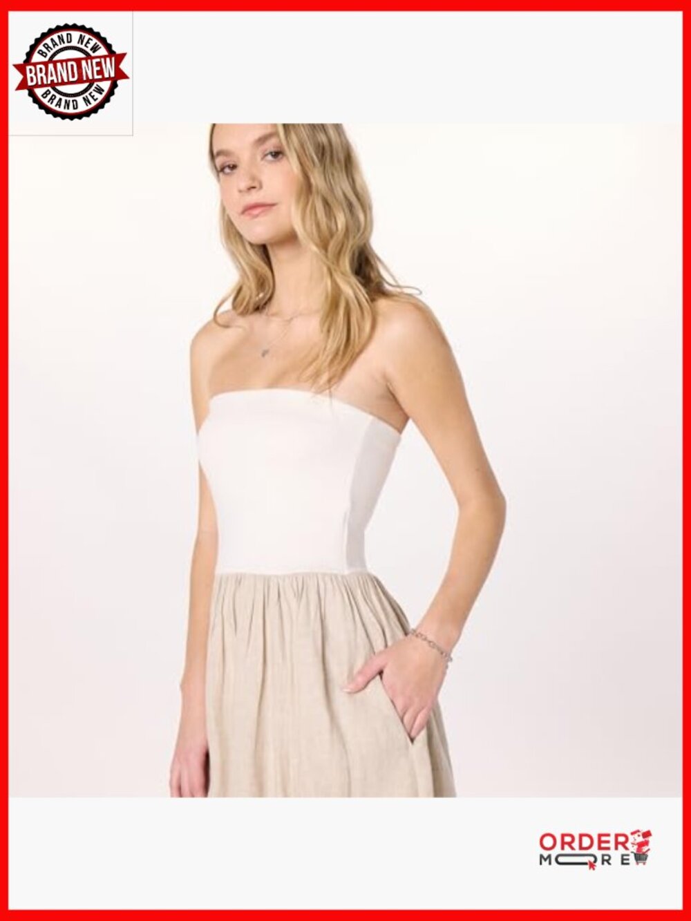 Strapless Mixed Media Maxi Dress A-Line Regular Fit - Picture 3 of 7